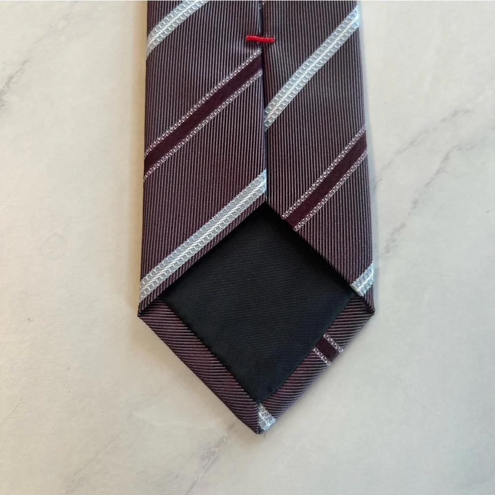 HUGO Brown and Gray Striped Tie Classic Accessory
